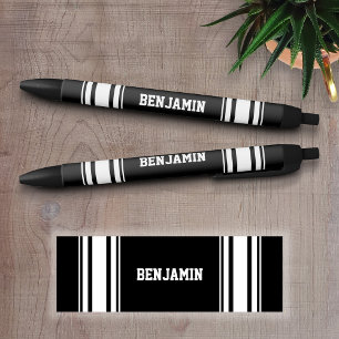 Stylo Noir Sports Jersey Black and White Stripes Personnalis