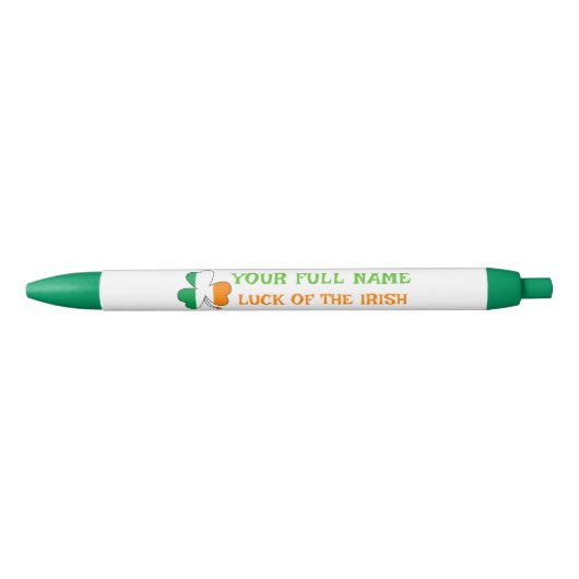 Stylo Noir St Patrick's Day Ireland Flag Custom Name Shamrock (Devant)