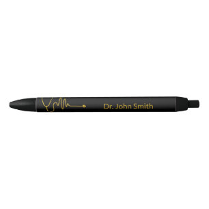Stylo Noir Stéthoscope ECG luxe en or ligne EKG médicale