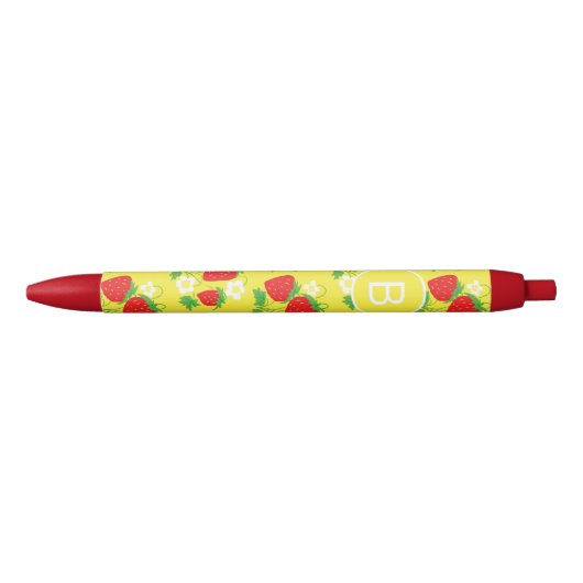 Stylo Noir Strawberry and Flower Yellow Pattern Monogrammed (Devant)