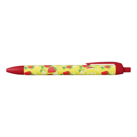 Stylo Noir Strawberry and Flower Yellow Pattern Monogrammed (Haut)