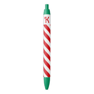 Stylo Noir Stripes diagonales rouges et blanches de Noël