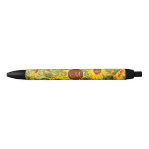 Stylo Noir Sunflower Field Monogramme Jaune Green Vintage Art