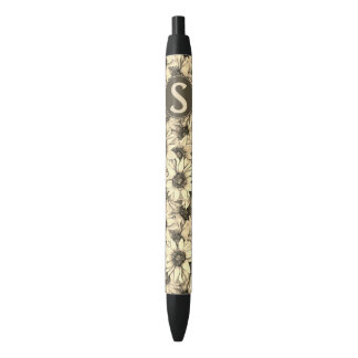 Stylo Noir Sunflower Vintage Charm Sepia Tone Pen