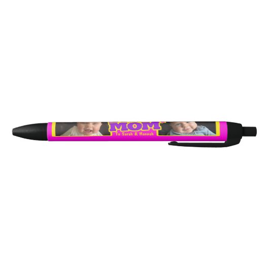 Stylo Noir Super Maman enfants rose nom et photo (Bas)