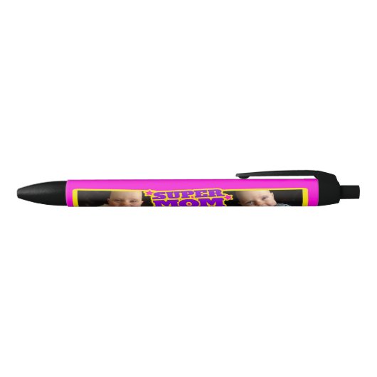 Stylo Noir Super Maman enfants rose nom et photo (Haut)