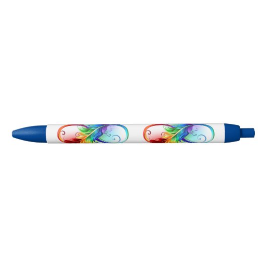 Stylo Noir Symbole d'infini avec plume arc-en-ciel (Devant)