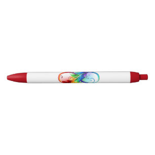 Stylo Noir Symbole d'infini avec plume arc-en-ciel