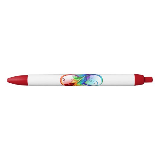 Stylo Noir Symbole d'infini avec plume arc-en-ciel (Devant)