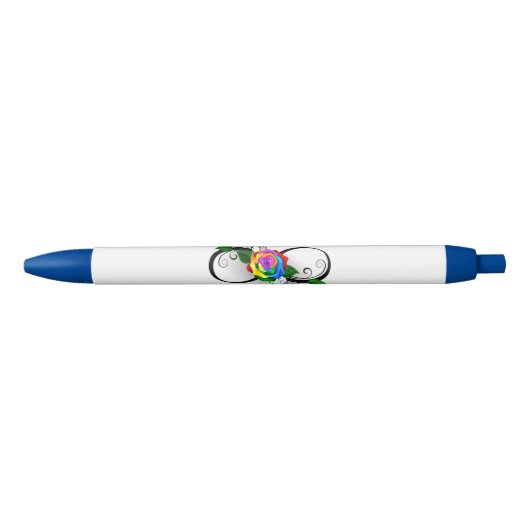 Stylo Noir Symbole d'infini avec Rose arc-en-ciel (Devant)