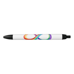 Stylo Noir Symbole d'infinité arc-en-ciel stratifié