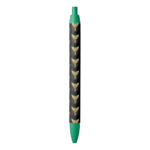Stylo Noir Symbole Polygonal Or Caduceus