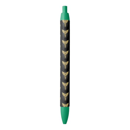 Stylo Noir Symbole Polygonal Or Caduceus (devant Vertical)