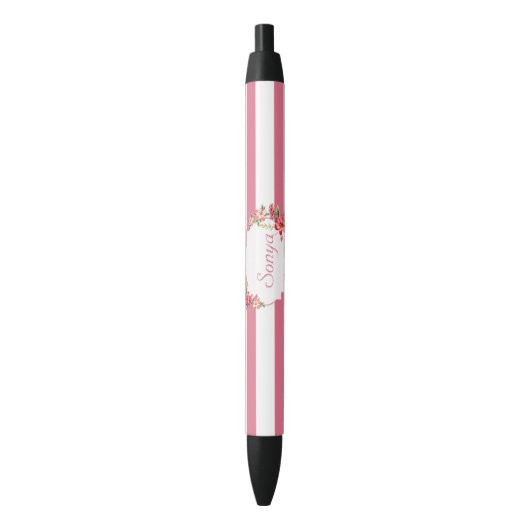 Stylo Noir Tailles Roses Avec Fleurs (devant Vertical)