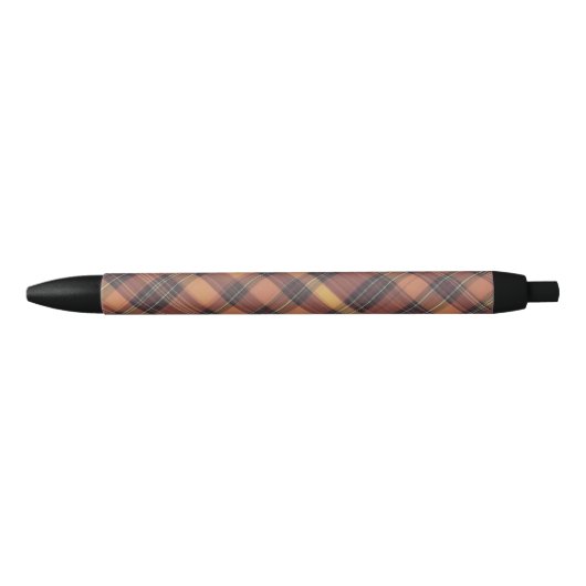 Stylo Noir Tartan orange et noir, motif chaleureux et tendanc (Devant)