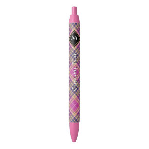 Stylo Noir Tartan rose, or et bleu