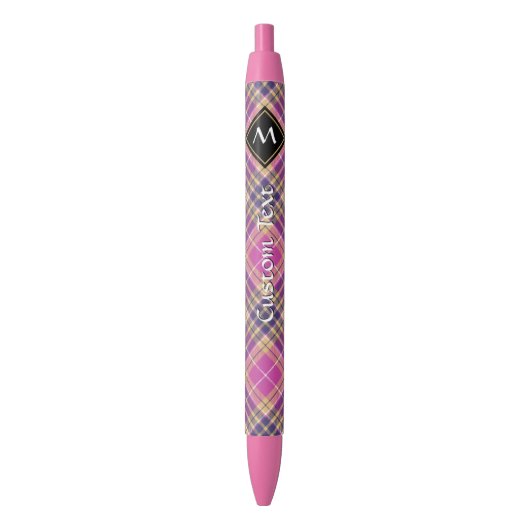 Stylo Noir Tartan rose, or et bleu (devant Vertical)