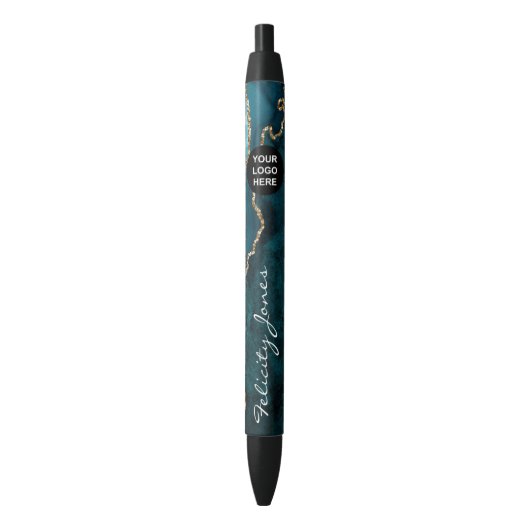 Stylo Noir Teal - Agate dorée et turquoise Affaires (devant Vertical)