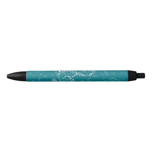 Stylo Noir Teal and White Treble Clef Music Notes (Devant)