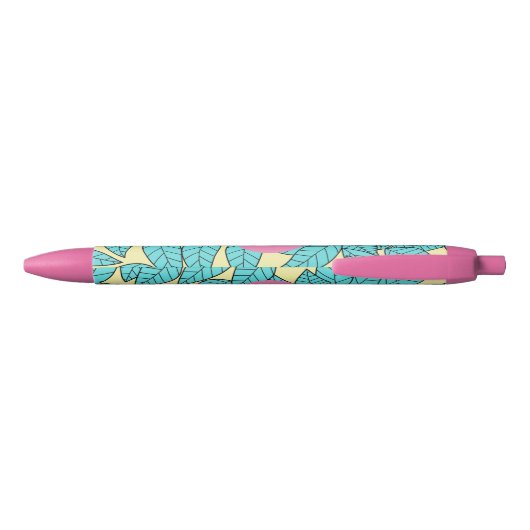 Stylo Noir Teal Leaves Botanical Pattern Bright Pink Monogram (Dos)