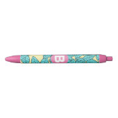 Stylo Noir Teal Leaves Botanical Pattern Bright Pink Monogram (Devant)