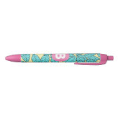 Stylo Noir Teal Leaves Botanical Pattern Bright Pink Monogram (Bas)