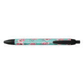 Stylo Noir Teal | Monogramme Floral Rose & Vert (Dos)