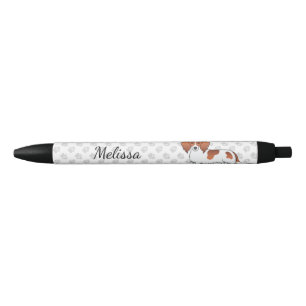Stylo Noir Teckel de dessin animé à poils longs pie rouge & n