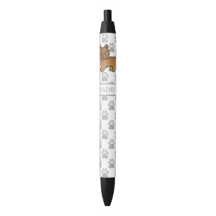 Stylo Noir Teckels à Cairn Rouge avec Nom et Pattes Grises