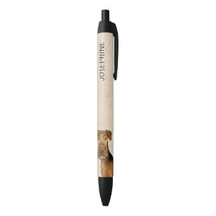 Stylo Noir Tête de chien Terrier Airedale Bingley et texte