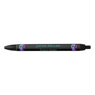 Stylo Noir Tête de crâne Neon gothique Violet Turquoise Noir 