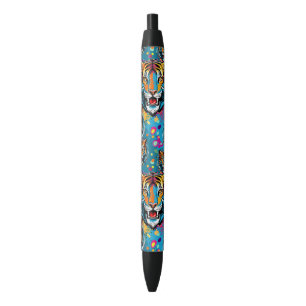 Stylo Noir Tête de tigre couleurs arc-en-ciel peinture taches
