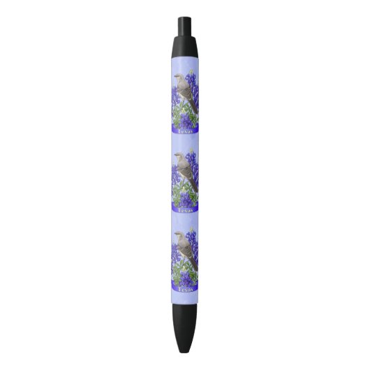 Stylo Noir Texas State Mockingbird & Bluebonnet Flower (devant Vertical)
