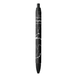 Stylo Noir Texture de faux marbre noir avec nom personnalisé