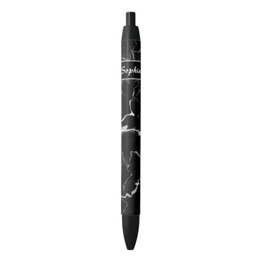 Stylo Noir Texture de faux marbre noir avec nom personnalisé (devant Vertical)