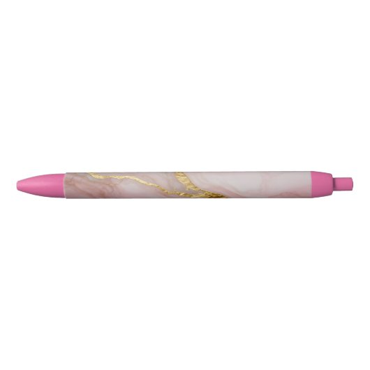 Stylo Noir Texture de marbre doré et rose (Devant)