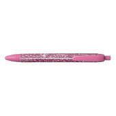 Stylo Noir Texture de paillettes roses fausses avec nom perso (Dos)