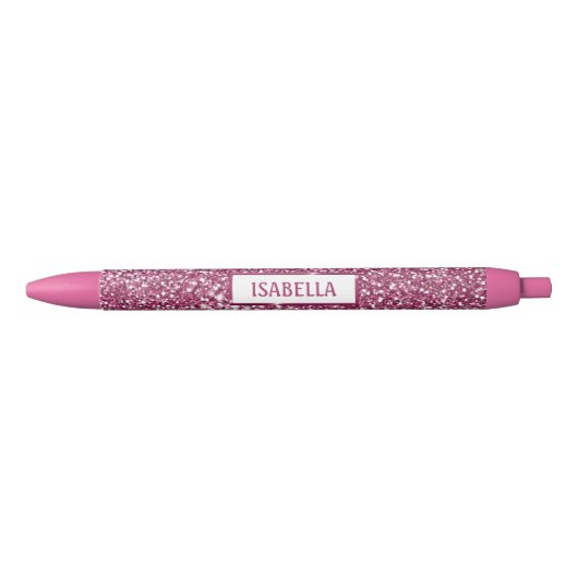 Stylo Noir Texture de paillettes roses fausses avec nom perso (Devant)