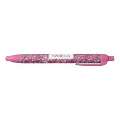 Stylo Noir Texture de paillettes roses fausses avec nom perso (Bas)