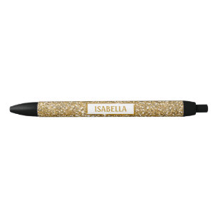 Stylo Noir Texture de scintillement jaune doré faux avec nom