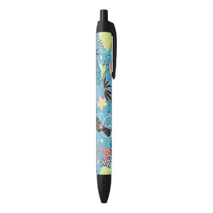 Stylo Noir Texture tropicale avec des toucans et des colibris