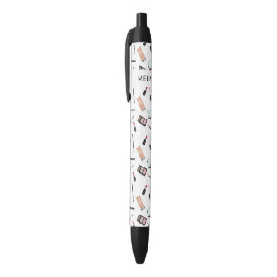 Stylo Noir Thème de maquillage mignon avec motif et nom perso