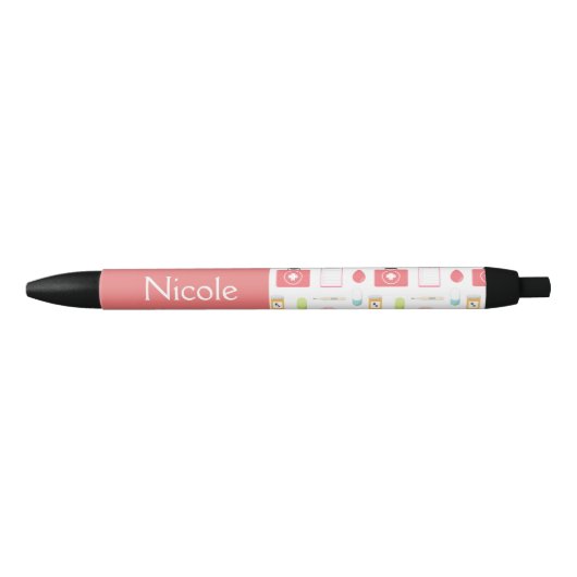 Stylo Noir Thème rose d'infirmière (Devant)