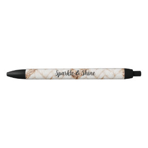 Stylo Noir Tissu Faux Tissé Blanc Pailleté Or  