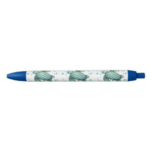 Stylo Noir tortue de mer aquarelle verte motif bleu animal