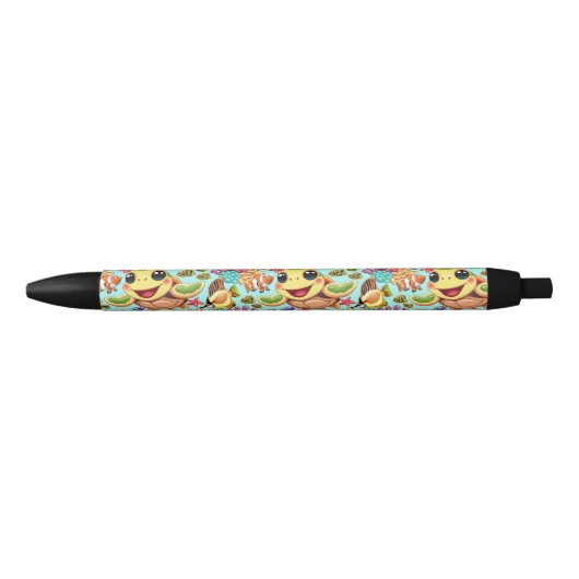 Stylo Noir Tortue de mer Bébé heureux et mignonne personnage (Devant)