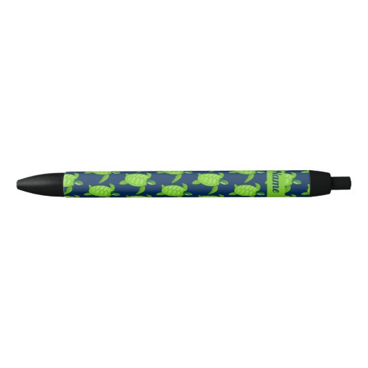Stylo Noir Tortue verte personnalisée sur la marine (Devant)