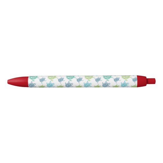 Stylo Noir Tortues bleues et vertes (Devant)