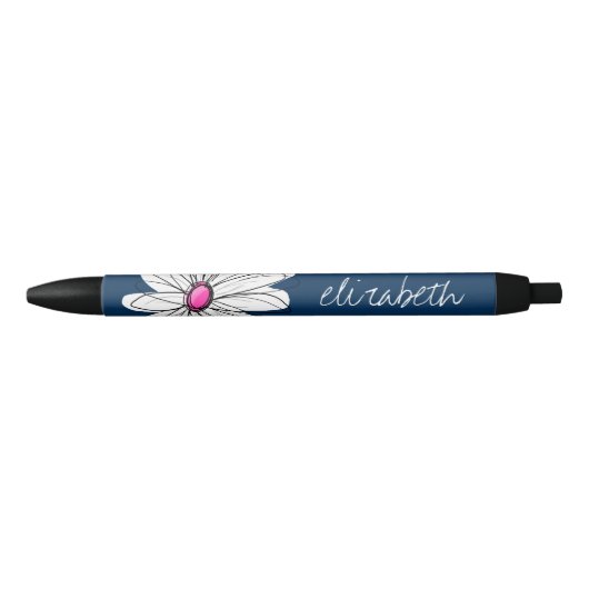 Stylo Noir Trendy Daisy Floral Illustration - navy and pink (Devant)