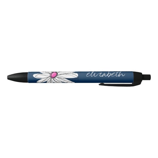 Stylo Noir Trendy Daisy Floral Illustration - navy and pink (Bas)